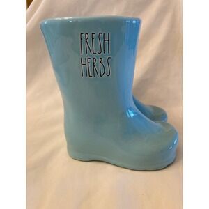 Rae Dunn Artisan Collection Fresh Herbs Ceramic Boot Planter Teal Blue